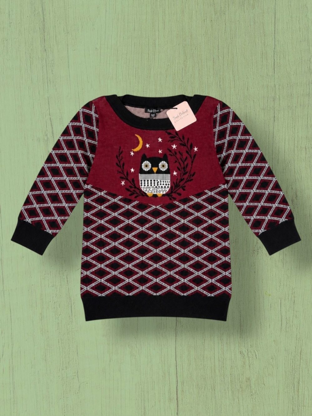 Unique Vintage Smak Parlour Sweater Red Black Owl Moon Stars Cottagecore XL NWT